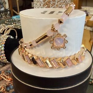 Gold-Tone Pink Bead & Charm Bracelet Set for Women “Perfectly Paired Moment”